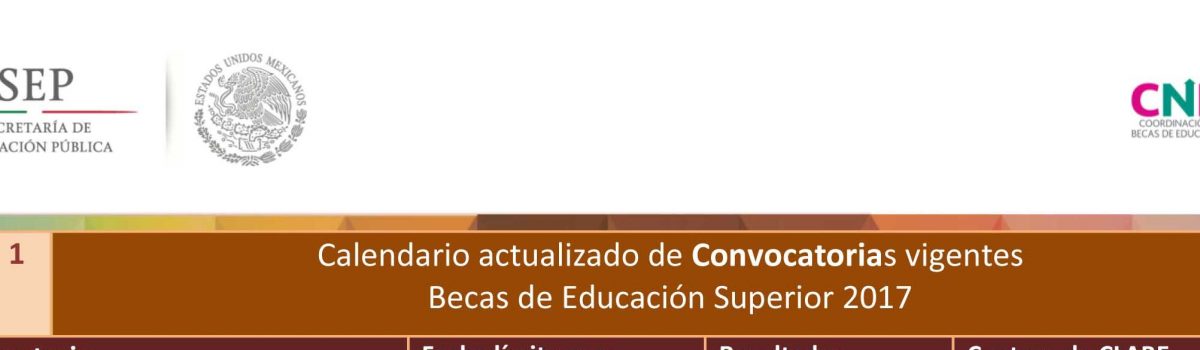 Calendario actualizado de Convocatorias vigentes Becas de Educación Superior 2017