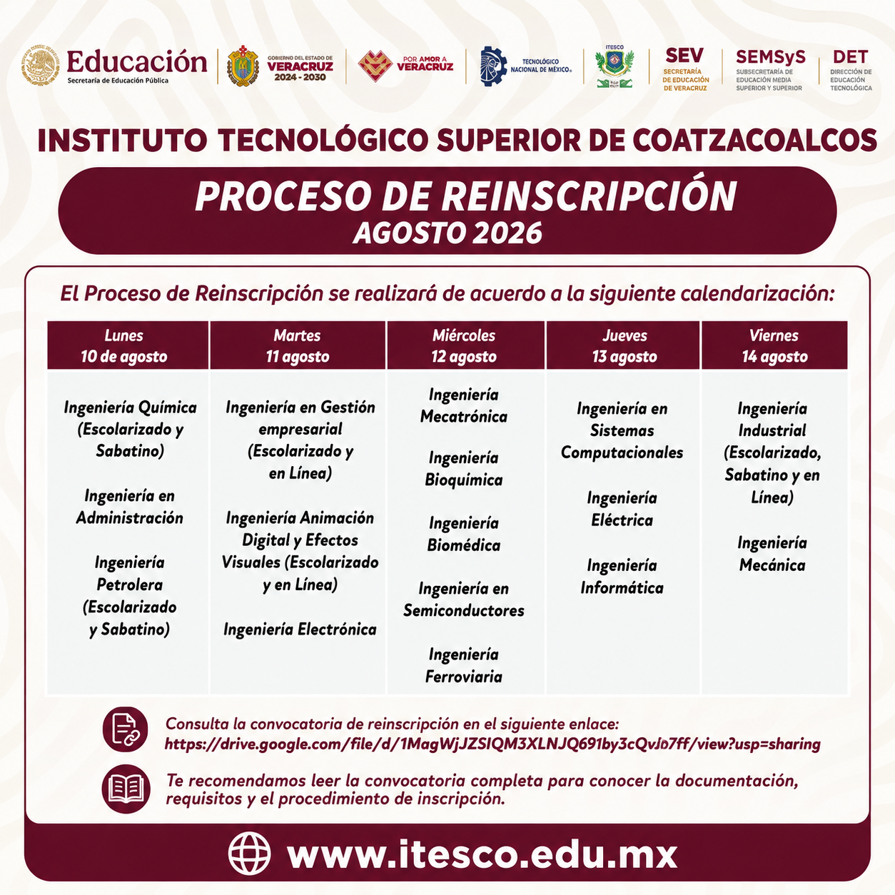 𝗖𝗼𝗻𝘃𝗼𝗰𝗮𝘁𝗼𝗿𝗶𝗮 𝗱𝗲 𝗥𝗲𝗶𝗻𝘀𝗰𝗿𝗶𝗽𝗰𝗶𝗼́𝗻 𝗽𝗮𝗿𝗮 𝗲𝗹 𝗽𝗲𝗿𝗶𝗼𝗱𝗼 𝗔𝗴𝗼𝘀𝘁𝗼–𝗗𝗶𝗰𝗶𝗲𝗺𝗯𝗿𝗲 𝟮𝟬𝟮𝟲