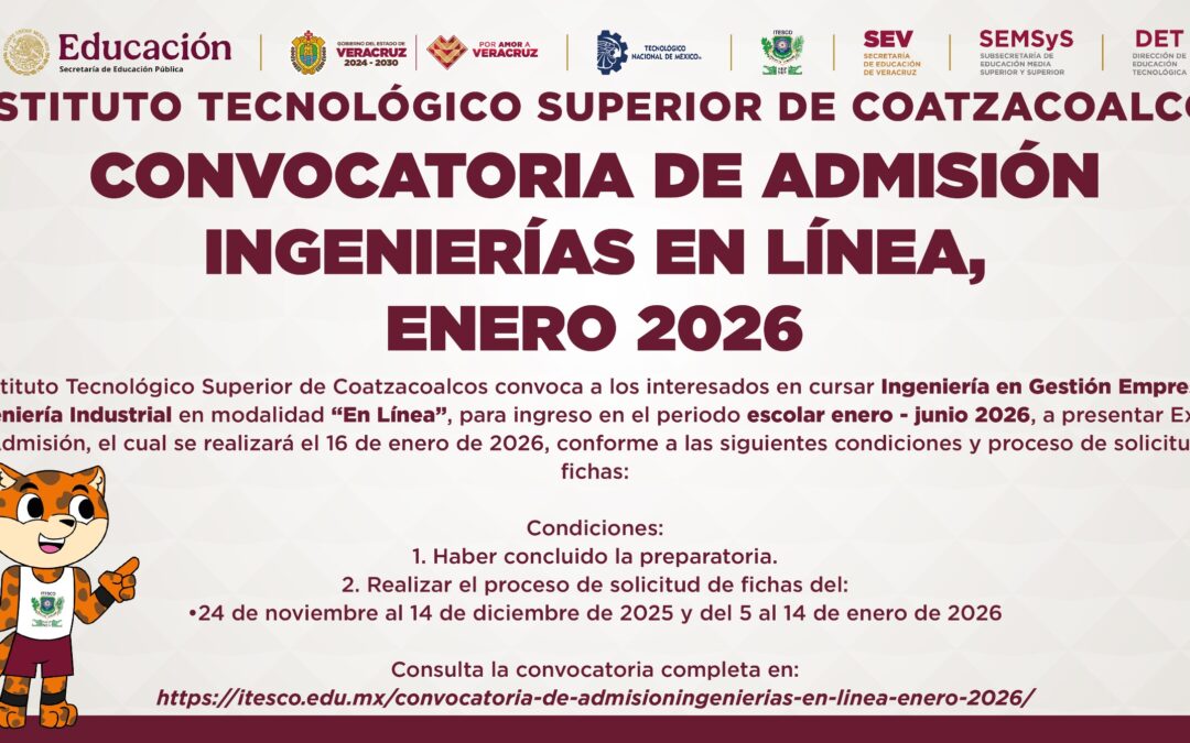 CONVOCATORIA DE ADMISIÓN INGENIERÍAS EN LÍNEA, ENERO 2026